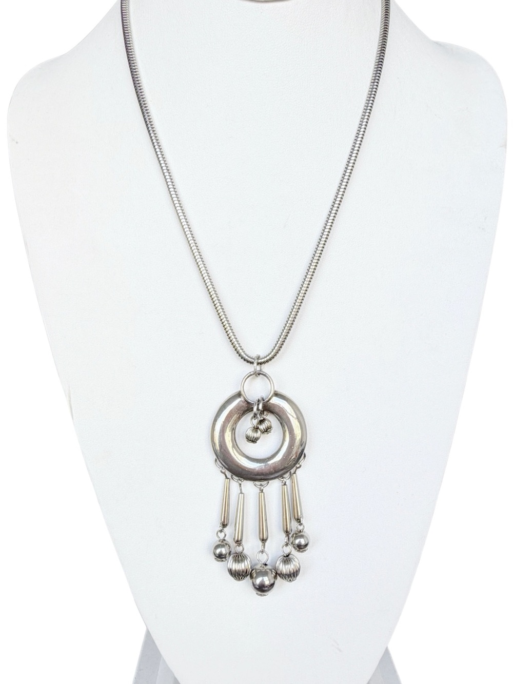 Vintage Modernist Silver-Tone Dangle Pendant Necklace